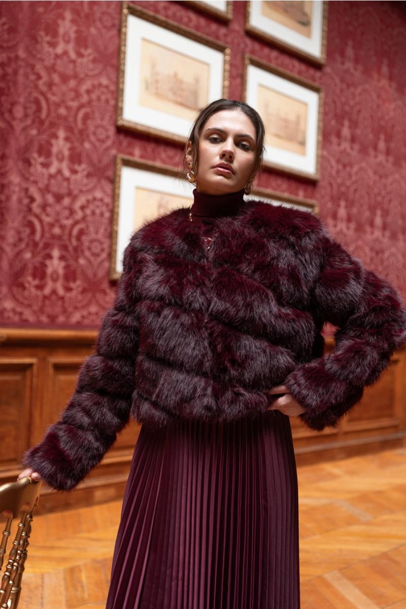 Paula jas imitatiebont bordeaux