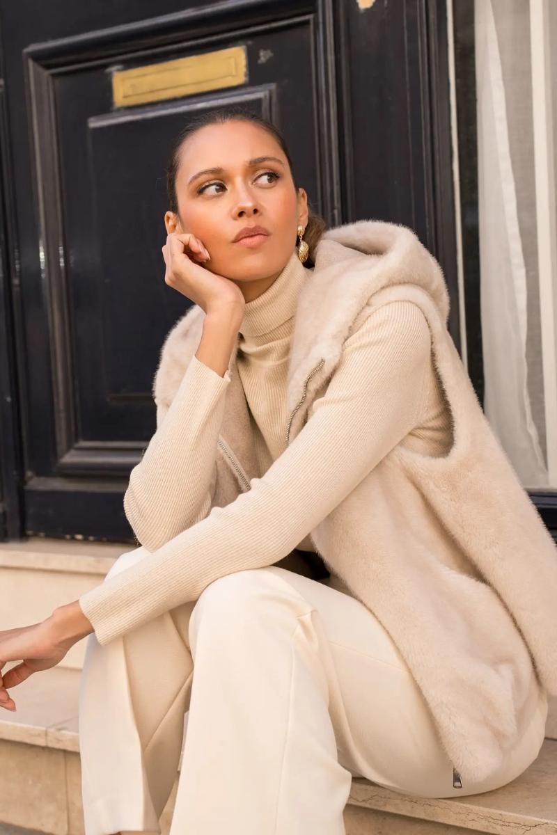 Bodywarmer imitatiebont creme Bodywarmer