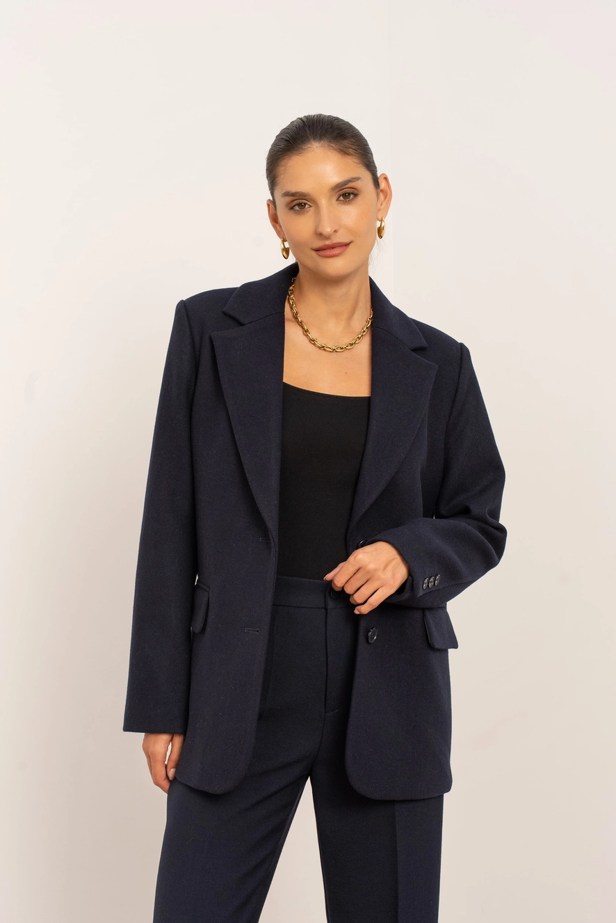 Blauw wollen colbert