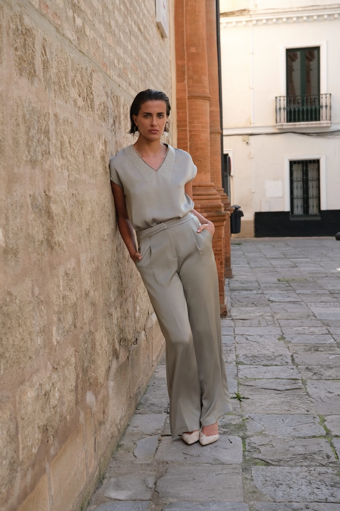 Satijnen broek Celadon